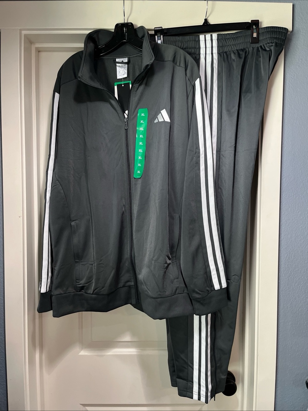 Mens XL Adidas 3 Stripe Tricot Track Jacket And Pant Gray White Set Suit New